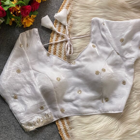 STARS & BEADS WORK NECK BRIDAL BLOUSE - Picture 6 of 11